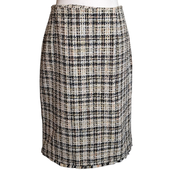 Calvin Klein Dresses & Skirts - Calvin‎ Klein Tan, Black, and White Tweed Lined Pencil Skirt Women's Size 14